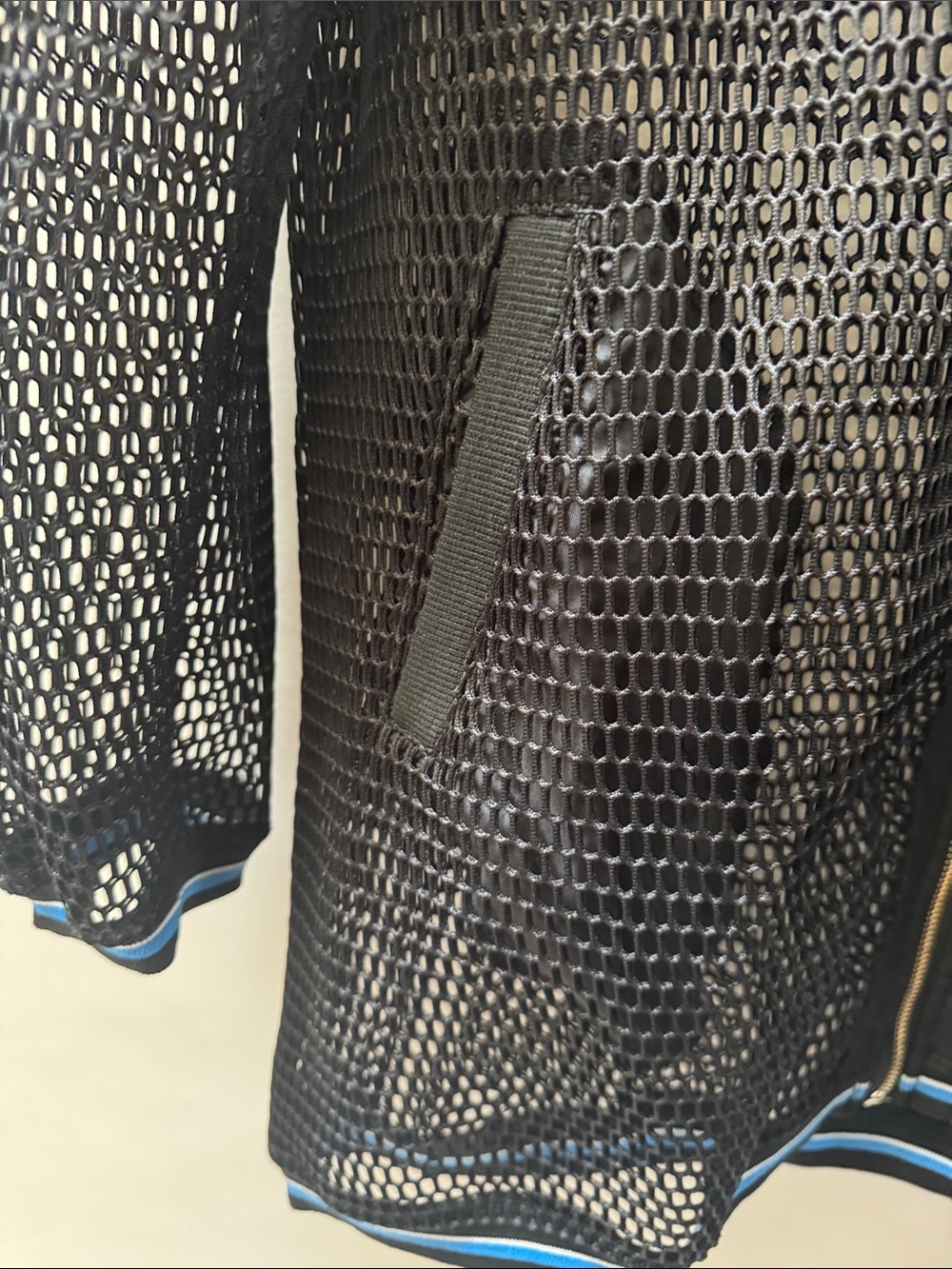 Women's Black Mesh Swim Cover-Up Jacket with Blue Trim - Picture 4 of 7